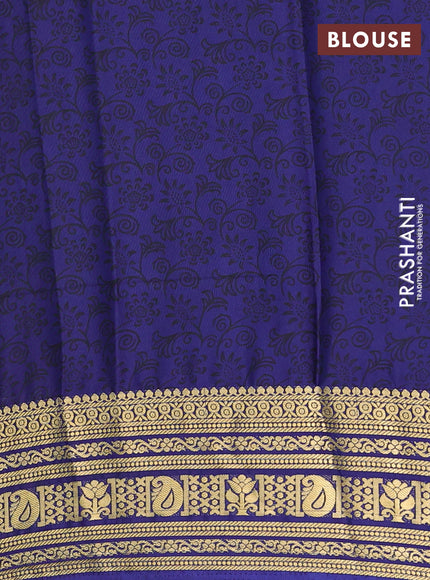 Semi mysore silk saree teal blue and blue with allover prints and zari woven border