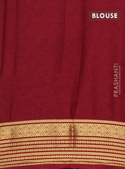 Semi mysore silk saree beige and maroon with allover floral prints and zari woven border