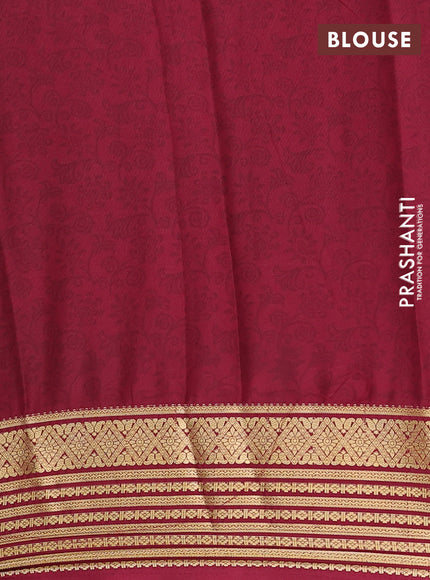 Semi mysore silk saree sandal and deep maroon with allover floral prints and zari woven border