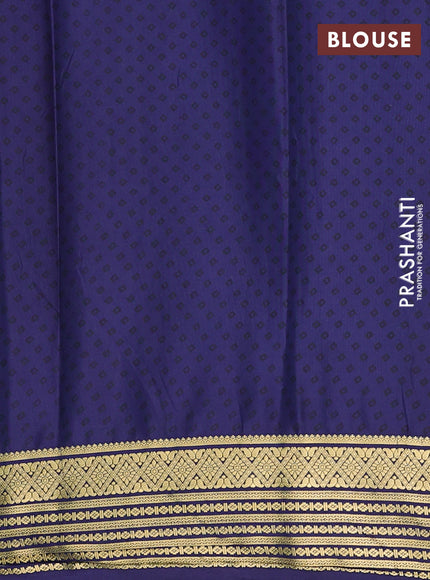Semi mysore silk saree grey and navy blue with allover floral prints and zari woven border