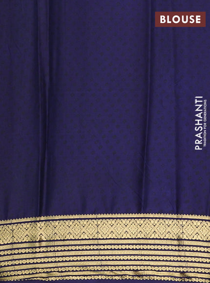 Semi mysore silk saree teal blue and navy blue with allover floral prints and zari woven border