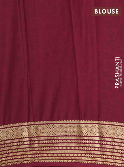 Semi mysore silk saree dark mustard and deep maroon with allover floral prints and zari woven border