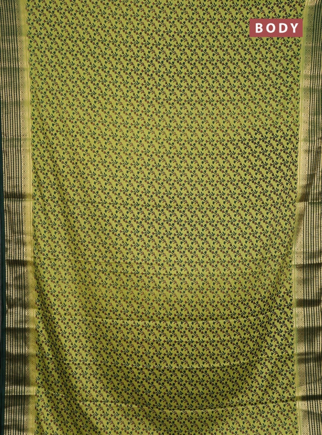 Semi mysore silk saree light green and green with allover floral prints and zari woven border