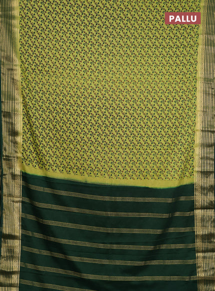 Semi mysore silk saree light green and green with allover floral prints and zari woven border