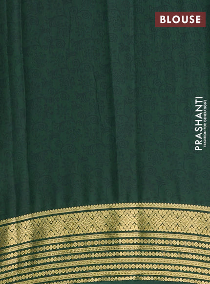 Semi mysore silk saree light green and green with allover floral prints and zari woven border