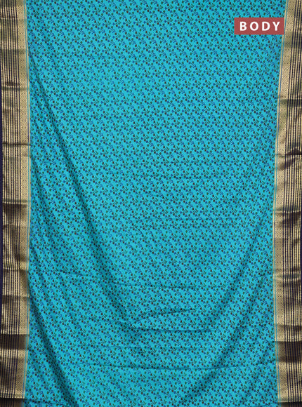 Semi mysore silk saree teal blue and navy blue with allover floral prints and zari woven border