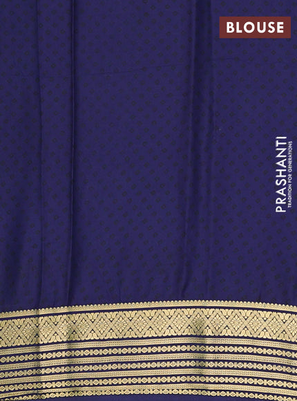 Semi mysore silk saree teal blue and navy blue with allover floral prints and zari woven border
