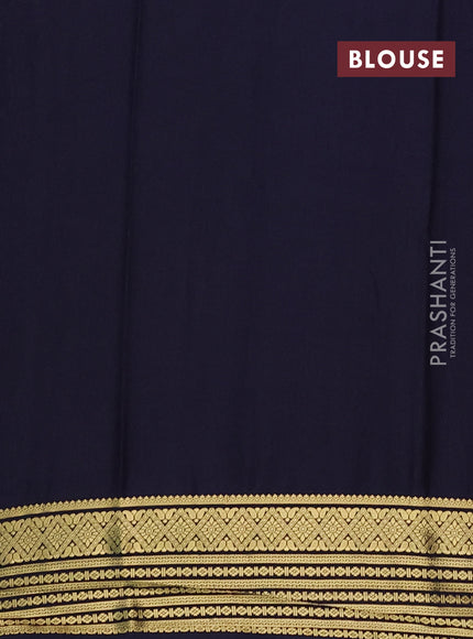 Semi mysore silk saree grey and navy blue with allover floral prints and zari woven border
