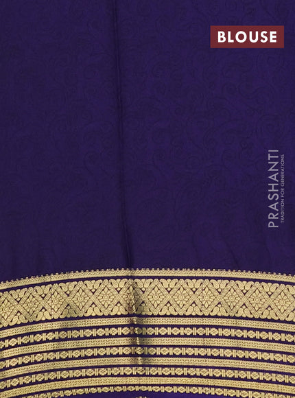 Semi mysore silk saree teal blue and navy blue with allover floral prints and zari woven border