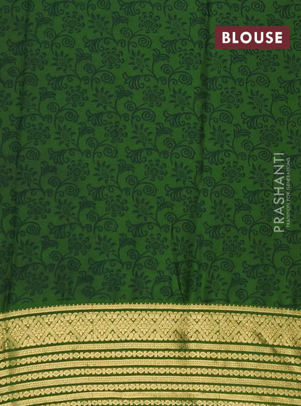 Semi mysore silk saree mustard yellow and green with allover floral prints and zari woven border