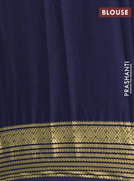 Semi mysore silk saree teal blue and jamun shade with allover floral prints and zari woven border