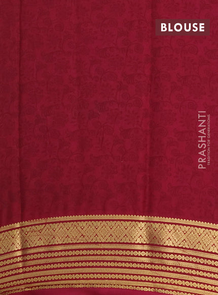 Semi mysore silk saree cream and maroon with allover floral prints and zari woven border