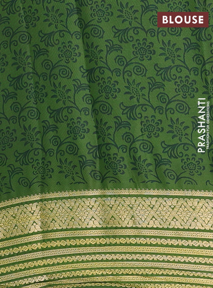 Semi mysore silk saree yellow and green with allover floral prints and zari woven border