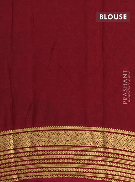 Semi mysore silk saree pink and maroon with allover floral prints and zari woven border