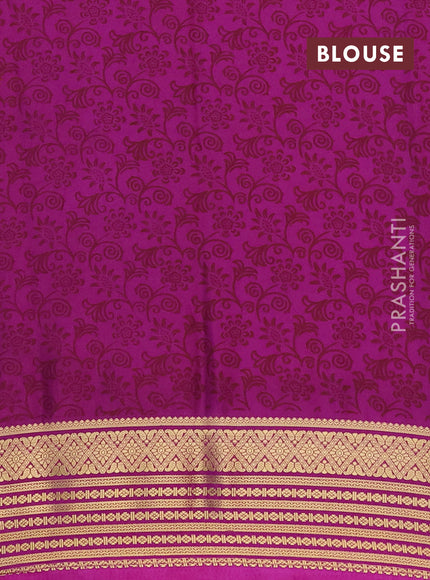 Semi mysore silk saree pastel green and pink with allover floral prints and zari woven border