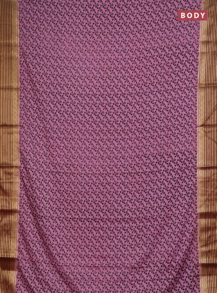 Semi mysore silk saree purple and deep maroon with allover floral prints and zari woven border