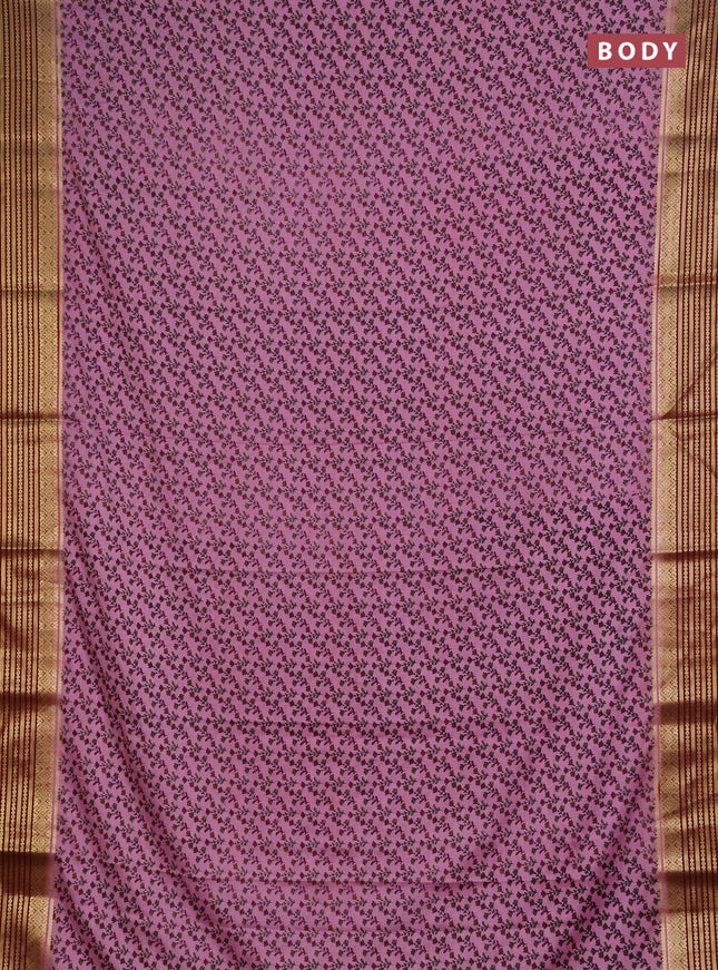 Semi mysore silk saree purple and deep maroon with allover floral prints and zari woven border