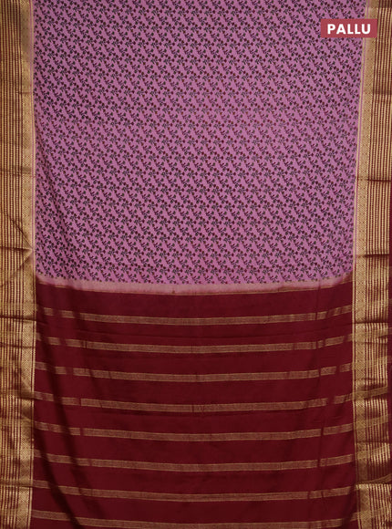 Semi mysore silk saree purple and deep maroon with allover floral prints and zari woven border