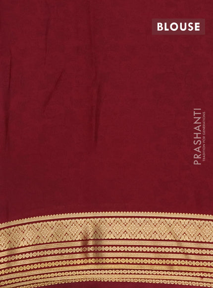 Semi mysore silk saree purple and deep maroon with allover floral prints and zari woven border