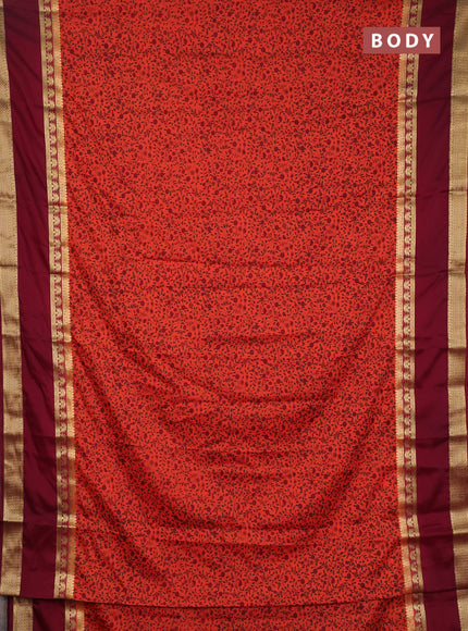 Semi mysore silk saree orange and maroon with allover floral prints and rettapet zari woven border