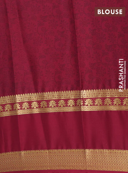 Semi mysore silk saree orange and maroon with allover floral prints and rettapet zari woven border