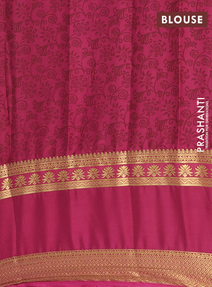 Semi mysore silk saree lime green and maroon with allover floral prints and rettapet zari woven border