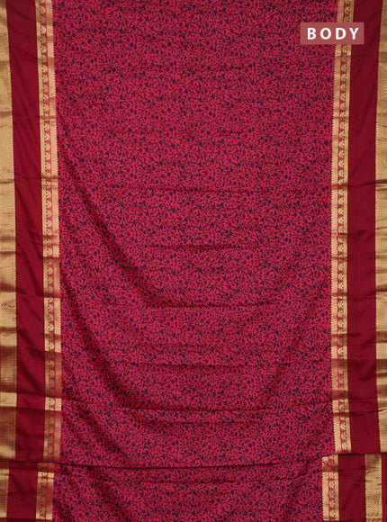 Semi mysore silk saree peach pink and maroon with allover floral prints and rettapet zari woven border