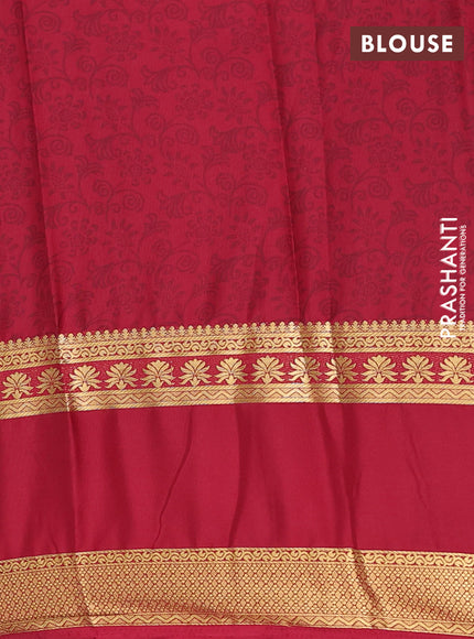 Semi mysore silk saree peach pink and maroon with allover floral prints and rettapet zari woven border