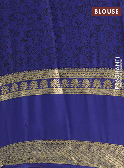Semi mysore silk saree teal blue and blue with allover floral prints and rettapet zari woven border