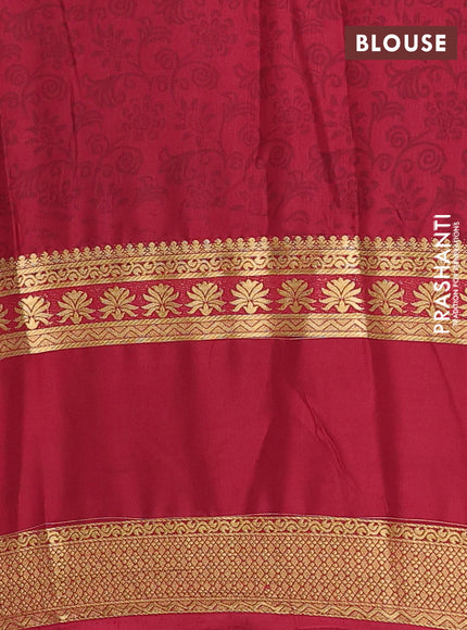 Semi mysore silk saree pink and maroon with allover floral prints and rettapet zari woven border