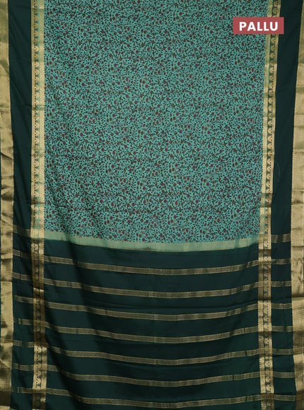 Semi mysore silk saree pastel green and green with allover floral prints and rettapet zari woven border