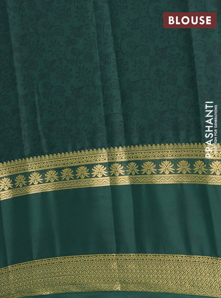 Semi mysore silk saree pastel green and green with allover floral prints and rettapet zari woven border