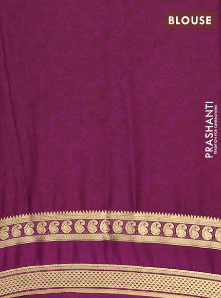 Semi mysore silk saree peach shade and purple with allover floral prints and rettapet zari woven border