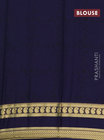 Semi mysore silk saree teal blue and navy blue with allover floral prints and rettapet zari woven border
