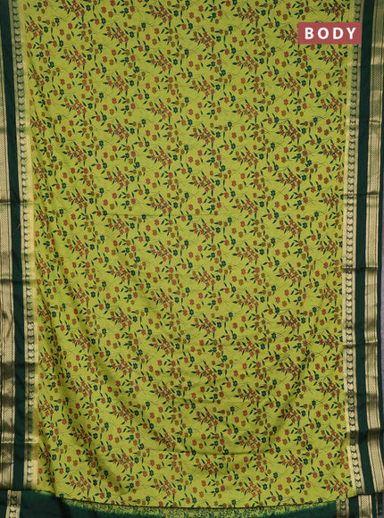 Semi mysore silk saree light green and bottle green with allover floral prints and rettapet zari woven border