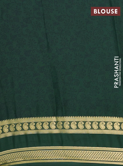 Semi mysore silk saree light green and bottle green with allover floral prints and rettapet zari woven border