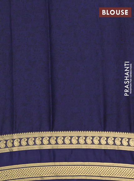 Semi mysore silk saree grey and navy blue with allover floral prints and rettapet zari woven border