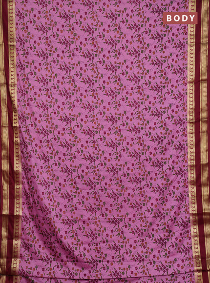 Semi mysore silk saree purple and deep maroon with allover floral prints and rettapet zari woven border
