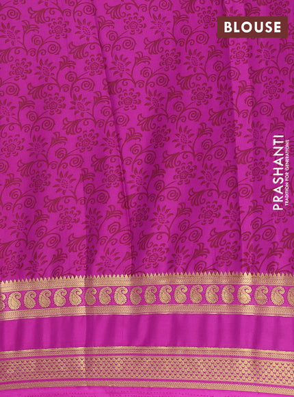 Semi mysore silk saree pastel green and pink with allover floral prints and rettapet zari woven border