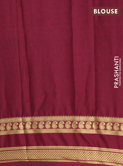 Semi mysore silk saree mustard yellow and deep maroon with allover floral prints and rettapet zari woven border