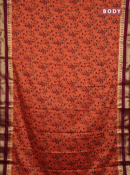 Semi mysore silk saree rust shade and deep maroon with allover floral prints and rettapet zari woven border