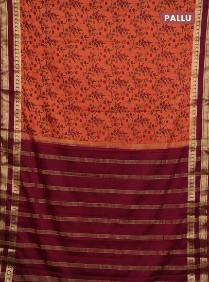 Semi mysore silk saree rust shade and deep maroon with allover floral prints and rettapet zari woven border