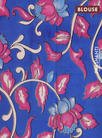 Semi mangalagiri cotton saree light pink and cs blue with plain body and long zari woven kalamkari printed border & blouse