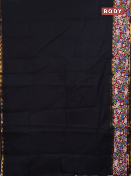 Semi mangalagiri cotton saree black and maroon with plain body and long zari woven kalamkari printed border & blouse