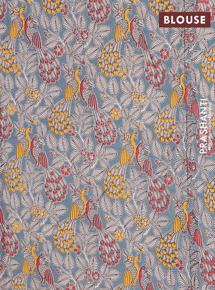 Semi mangalagiri cotton saree rust shade and grey with plain body and long zari woven kalamkari printed border & blouse