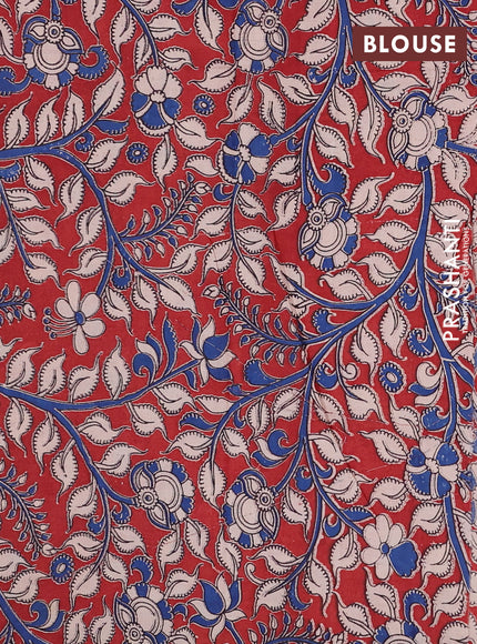 Semi mangalagiri cotton saree beige and maroon with plain body and long zari woven kalamkari printed border & blouse