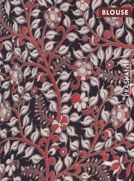 Semi mangalagiri cotton saree black with plain body and long zari woven kalamkari printed border & blouse