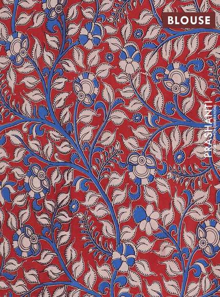 Semi mangalagiri cotton saree chiku and maroon with plain body and long zari woven kalamkari printed border & blouse