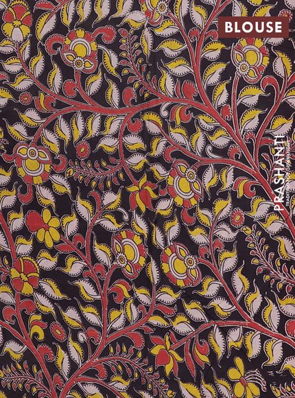Semi mangalagiri cotton saree red and black with plain body and long zari woven kalamkari printed border & blouse