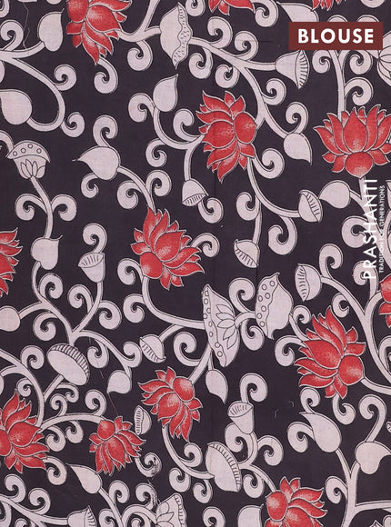 Semi mangalagiri cotton saree rosy brown and black with plain body and long zari woven kalamkari printed border & blouse